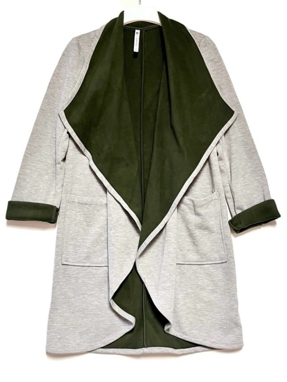 Fabletics Moscow Coat Womens SZ Medium Soft Cozy Terry Fleece Gray Midi Coatigan